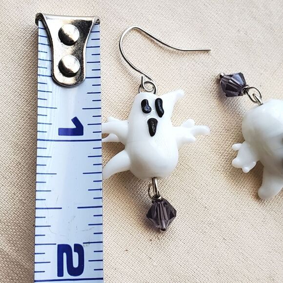 👻👻 Glass Lampwork Ghost Earrings - Picture 3 of 5